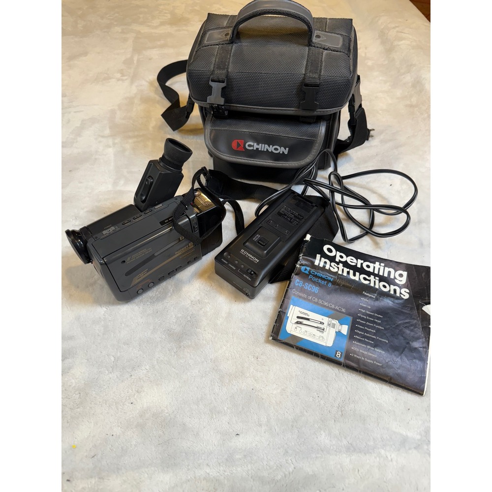 Chinon Pocket 8 C8-SC96 Camcorder 8mm Vintage Video Camera 6x Zoom 1990 Bundle